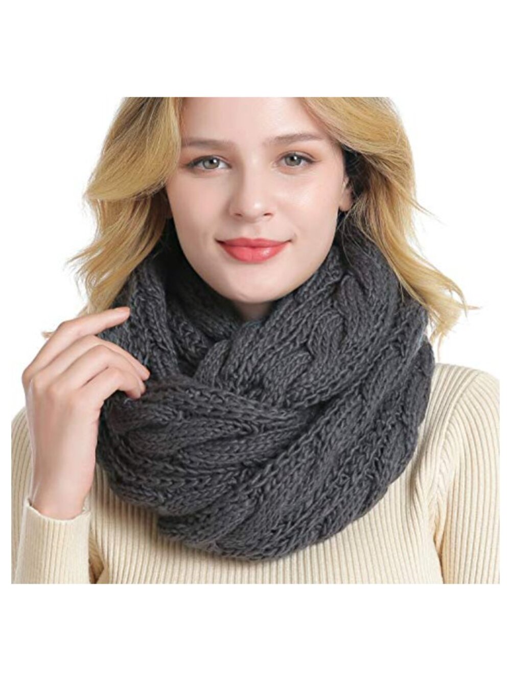 Thick Cable Knit Ribbed Infinity Circle Loop Scarf 100% Acrylic